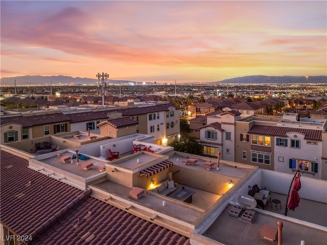 aerial view at dusk with a mountain view