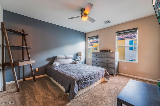 bedroom featuring carpet flooring and ceiling fan