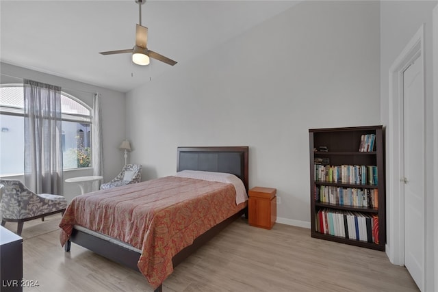 bedroom featuring ceiling fan and light hardwood / wood-style floors