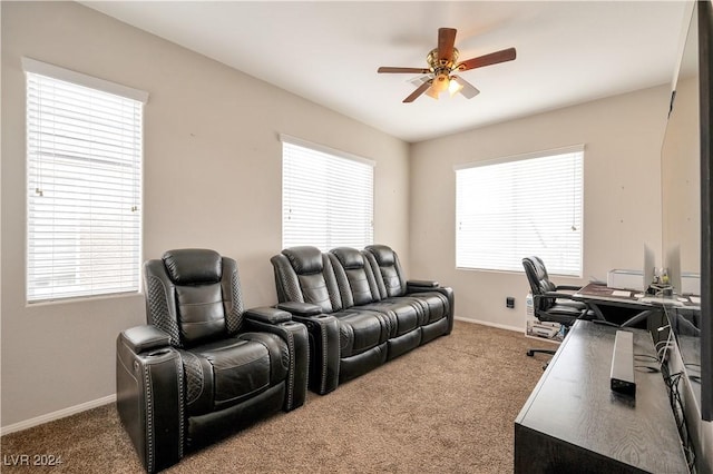 office space featuring carpet and ceiling fan