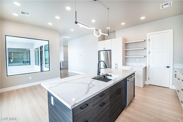 kitchen featuring a sink, modern cabinets, visible vents, and stainless steel appliances