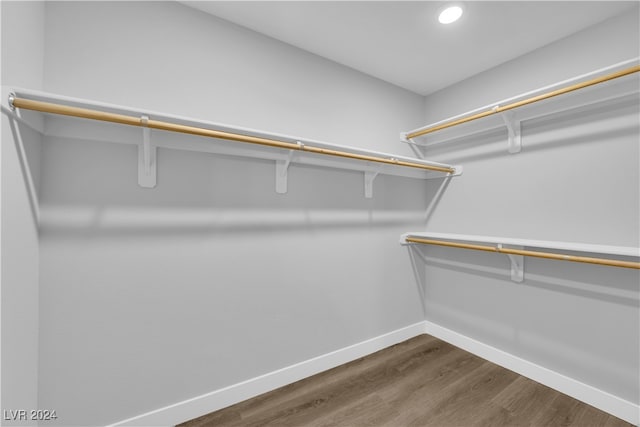 spacious closet with dark hardwood / wood-style flooring