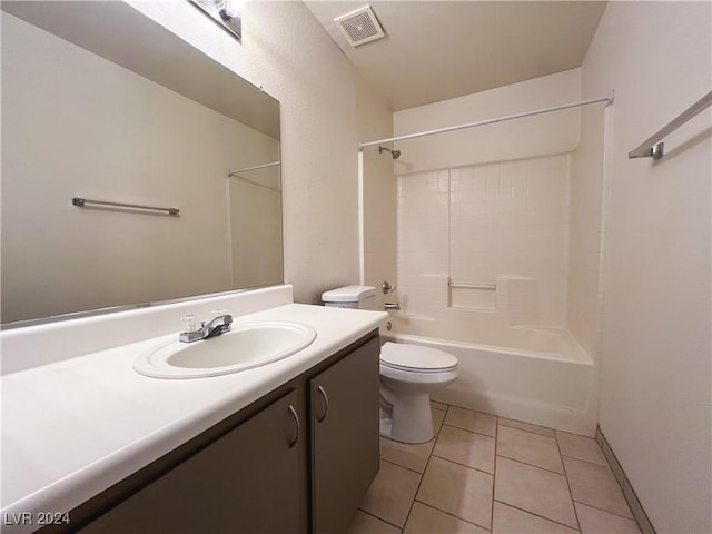 full bathroom featuring vanity, toilet, shower / bath combination, and tile patterned flooring