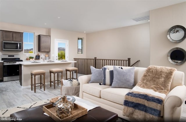 living room featuring light hardwood / wood-style flooring