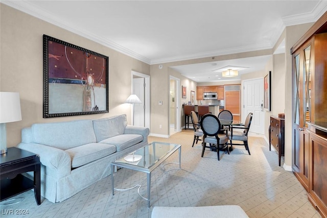 living room featuring ornamental molding