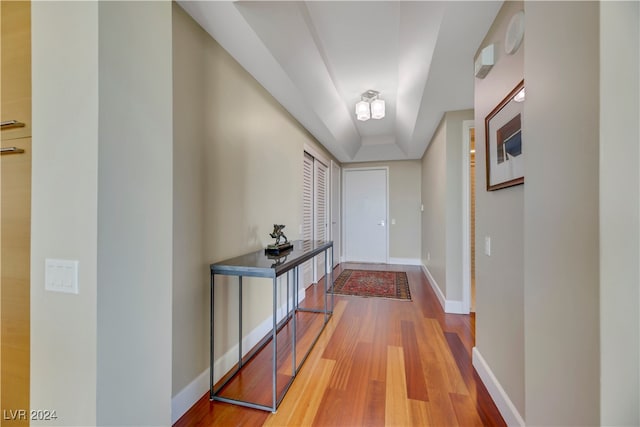 hallway with hardwood / wood-style floors