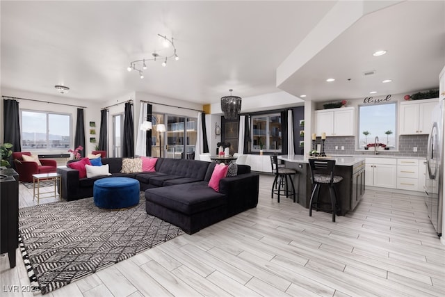 living room featuring light hardwood / wood-style floors