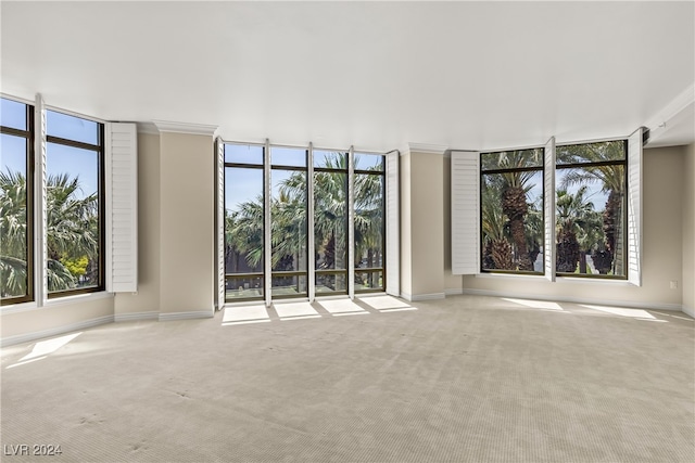 unfurnished living room featuring light colored carpet and expansive windows