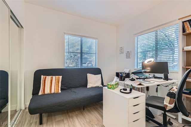 office space featuring light hardwood / wood-style floors