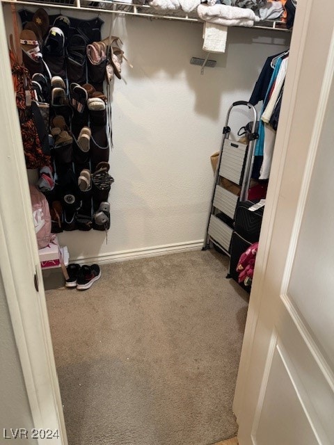 walk in closet with carpet floors