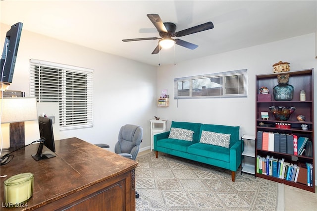 office space with ceiling fan