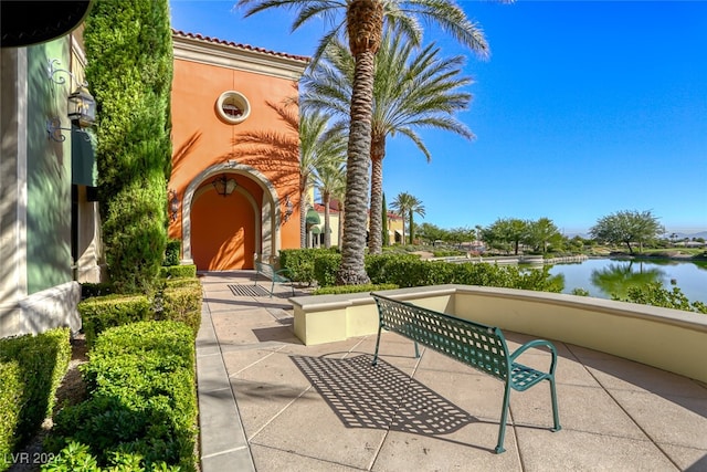 property entrance featuring a water view