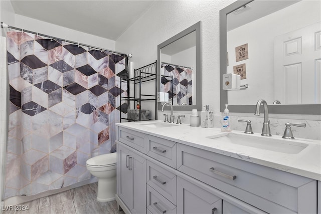 bathroom with vanity, toilet, and walk in shower