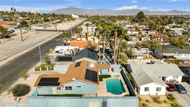 drone / aerial view featuring a mountain view