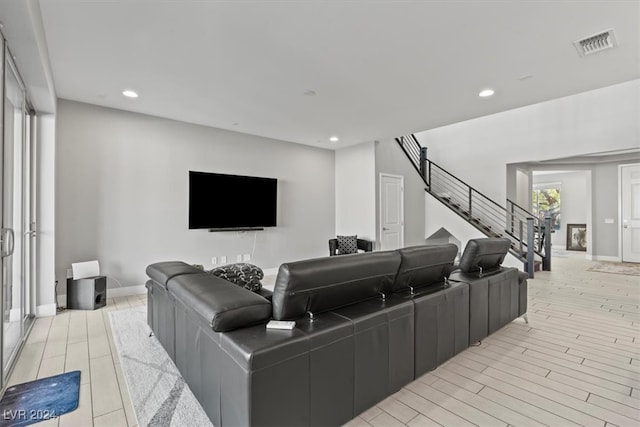 living room with light wood-type flooring