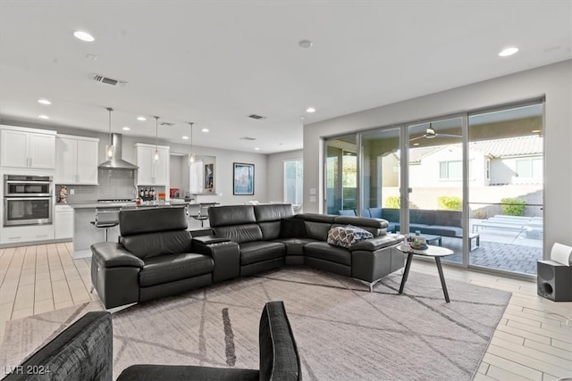 living room with light wood-type flooring