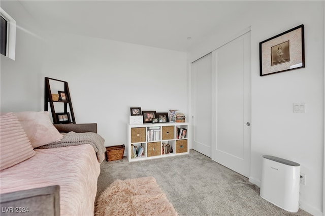 living area featuring light colored carpet