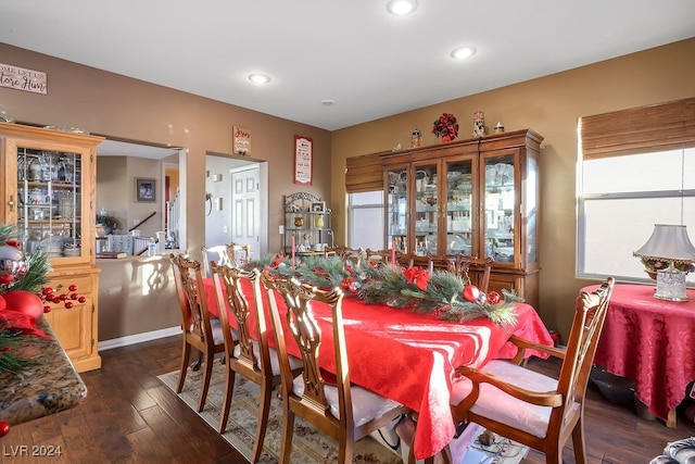 dining space featuring dark hardwood / wood-style floors