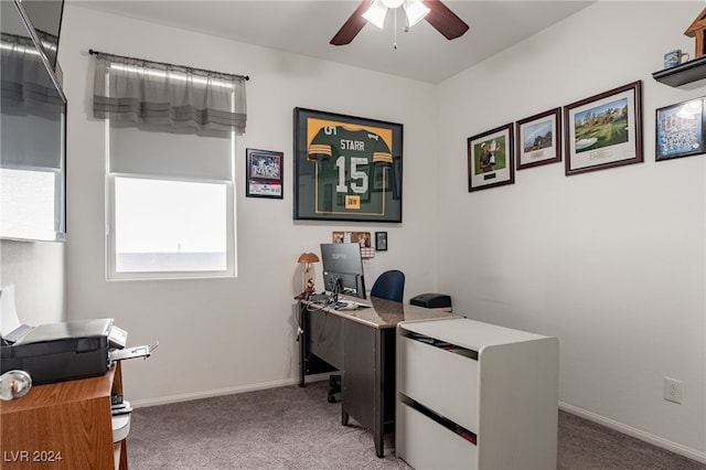 office space featuring carpet and ceiling fan