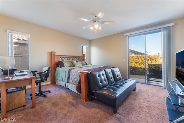 carpeted bedroom with multiple windows and access to exterior