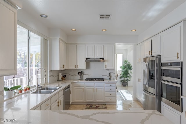 kitchen featuring a wealth of natural light, sink, white cabinets, and stainless steel appliances