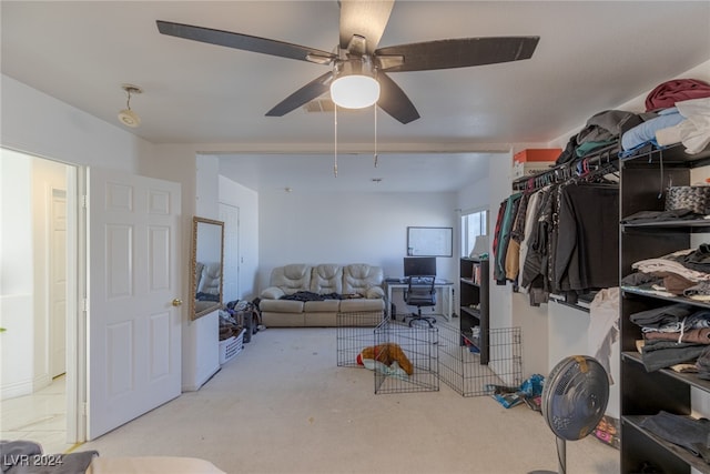 interior space featuring ceiling fan