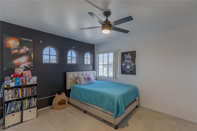 bedroom with carpet flooring and ceiling fan