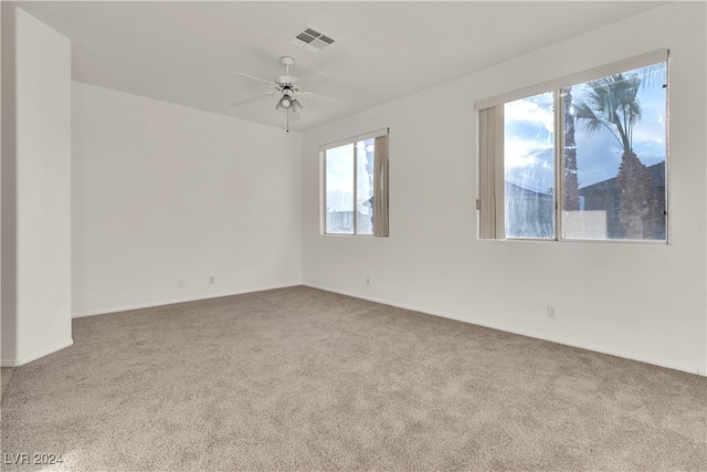 carpeted spare room with ceiling fan and a healthy amount of sunlight