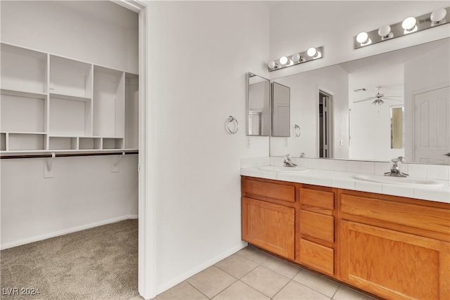 bathroom with vanity, tile patterned floors, and ceiling fan