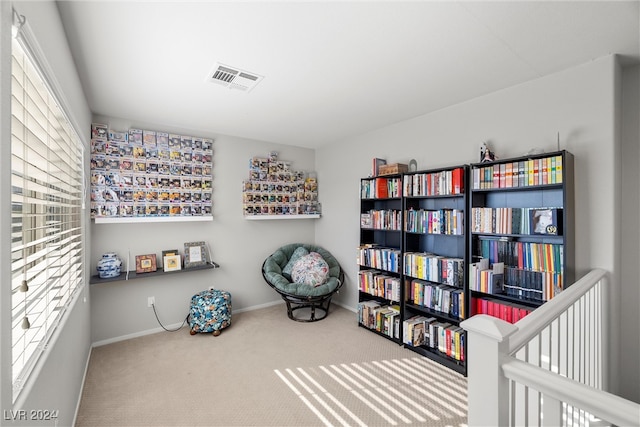 sitting room with carpet flooring