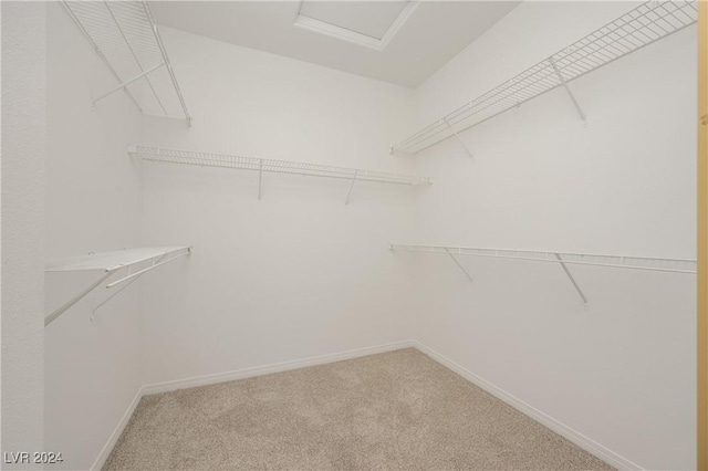 spacious closet with attic access and light colored carpet