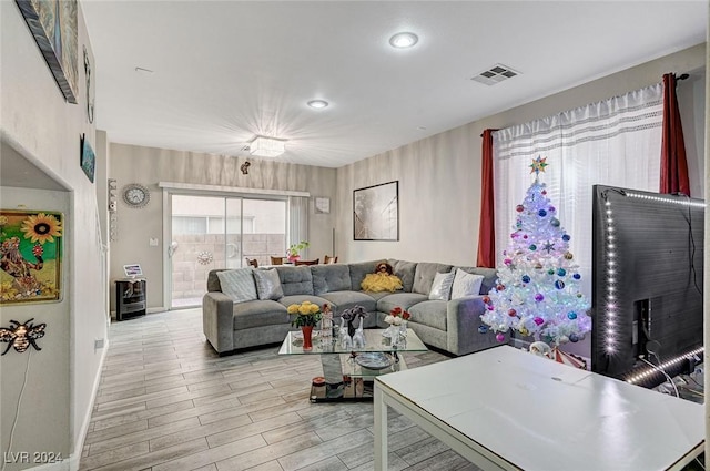 living room with hardwood / wood-style floors