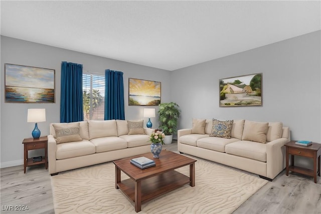 living room with light hardwood / wood-style flooring