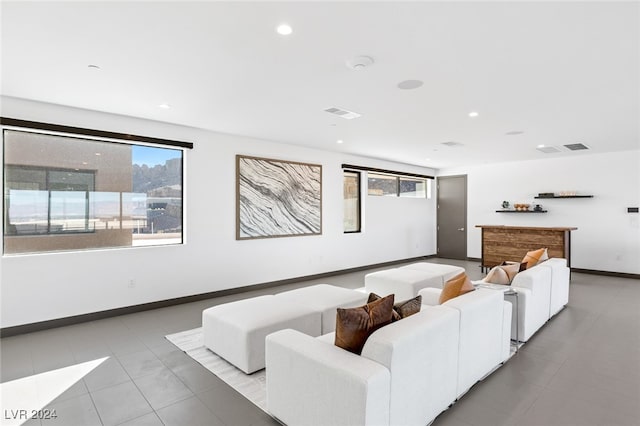 living room featuring light tile patterned floors