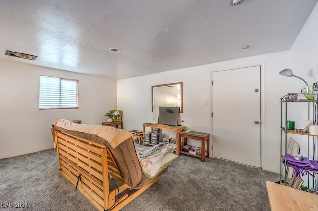 living area with dark carpet