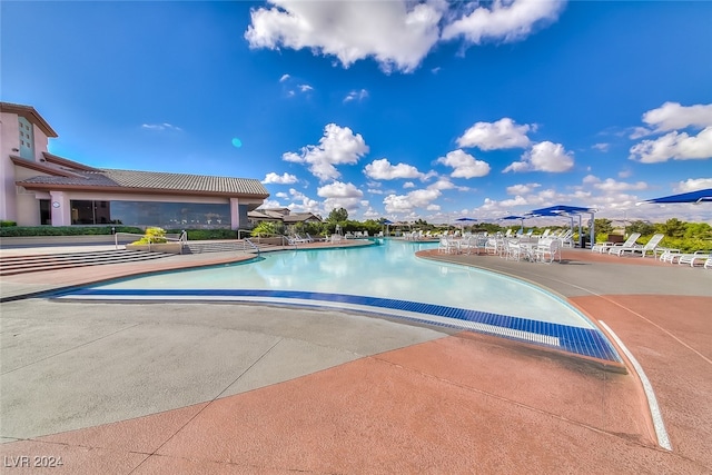 view of swimming pool with a patio