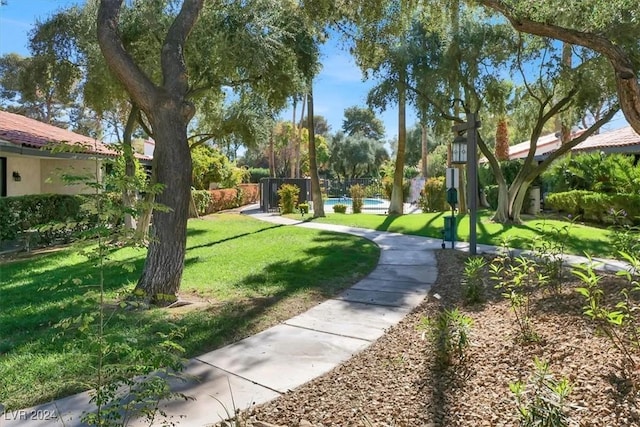 view of community with a yard and a pool