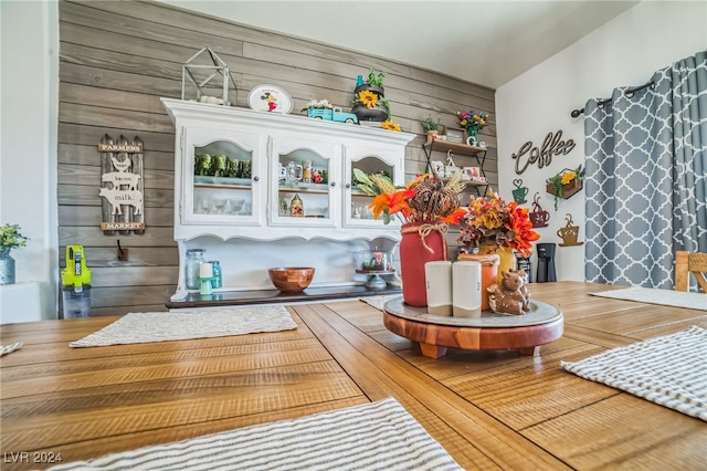 interior space with wooden walls