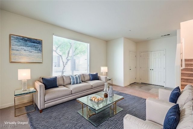 living room featuring light tile patterned floors