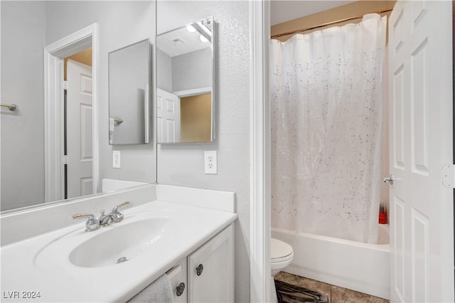 full bathroom featuring vanity, toilet, and shower / bath combo with shower curtain