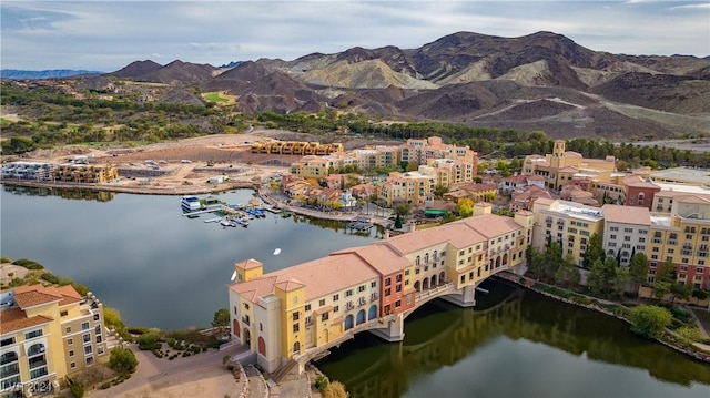 aerial view with a water and mountain view