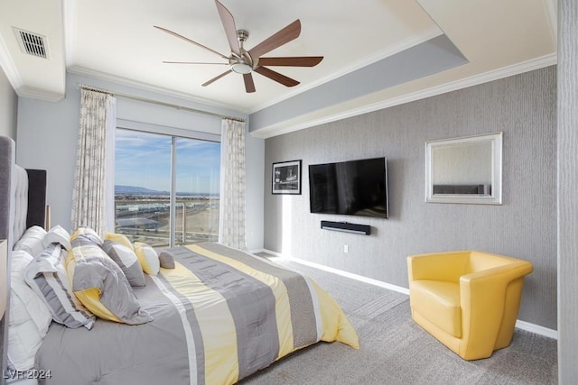 8255 Las Vegas Blvd Unit 2002, Las Vegas, NV 89123 - carpeted bedroom with crown molding, access to exterior, a ceiling fan, and baseboards