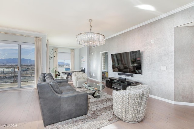 8255 Las Vegas Blvd Unit 2002, Las Vegas, NV 89123 - living area featuring hardwood / wood-style flooring, a chandelier, baseboards, and ornamental molding