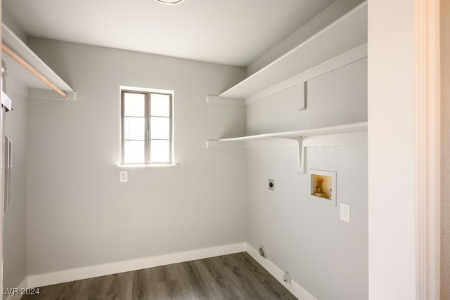 washroom featuring hookup for an electric dryer, hookup for a washing machine, and dark hardwood / wood-style floors