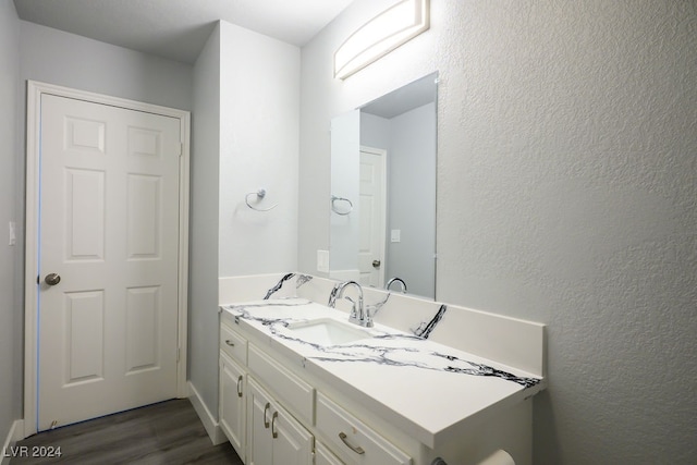 bathroom with hardwood / wood-style floors and vanity