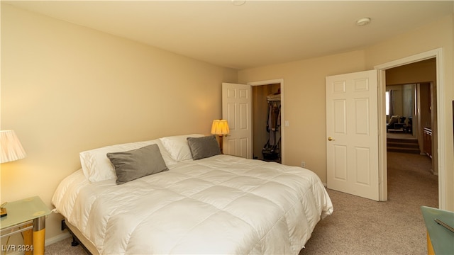 carpeted bedroom with a spacious closet and a closet