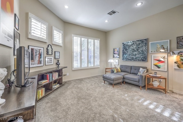 sitting room with carpet flooring