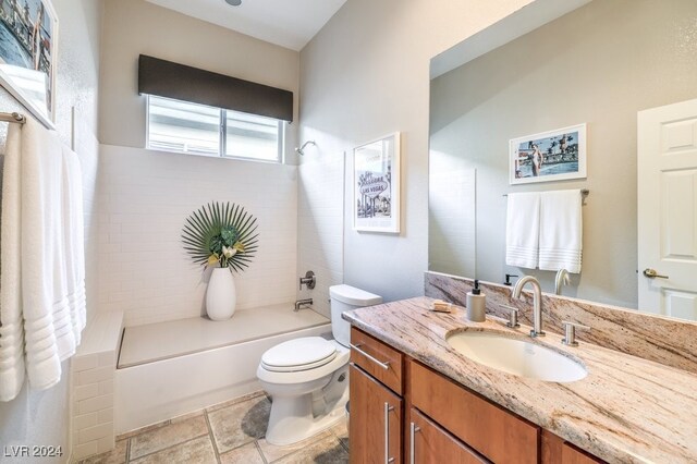 full bathroom with  shower combination, toilet, and vanity