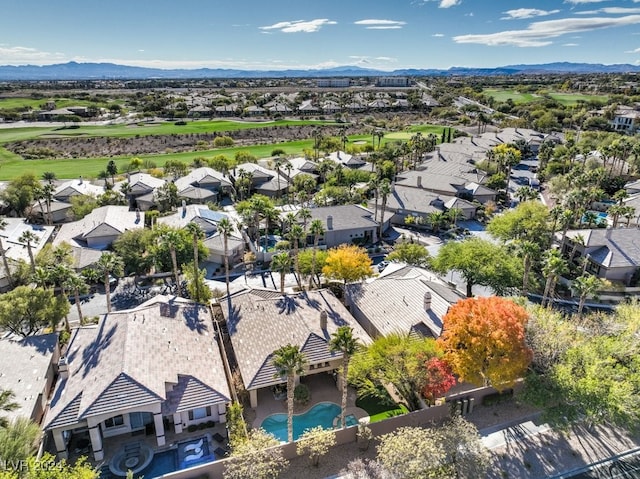 drone / aerial view featuring a mountain view