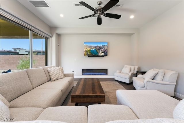 living room with ceiling fan